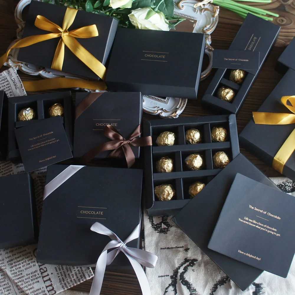 4 size choose 10set Elegant Valentine Chocolate Paper Box Gold Black Design Wedding Christmas Birthday Candy PackagingM251113-image-1084490388