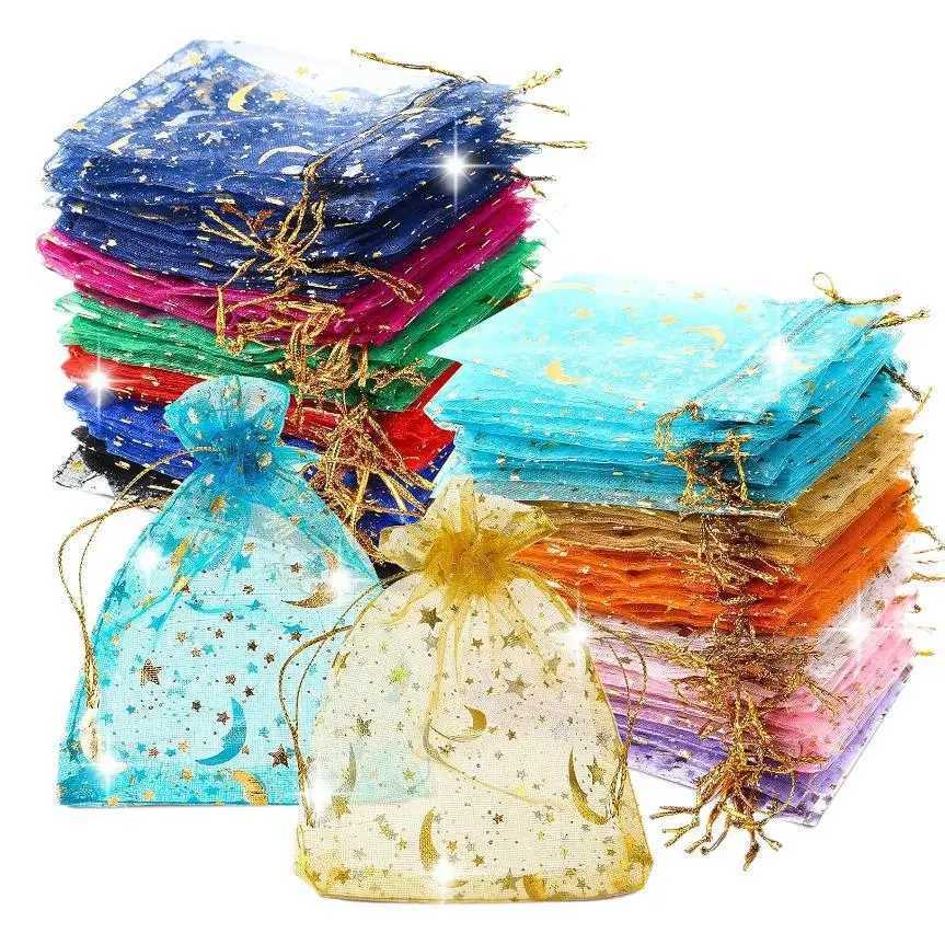 25/50/100pcs Moon Star Organza Gift Bags Multicolor Mesh Pouches for Christmas Wedding Party Candy Gift Packing Bags Wholesale M251113-image-1084492063