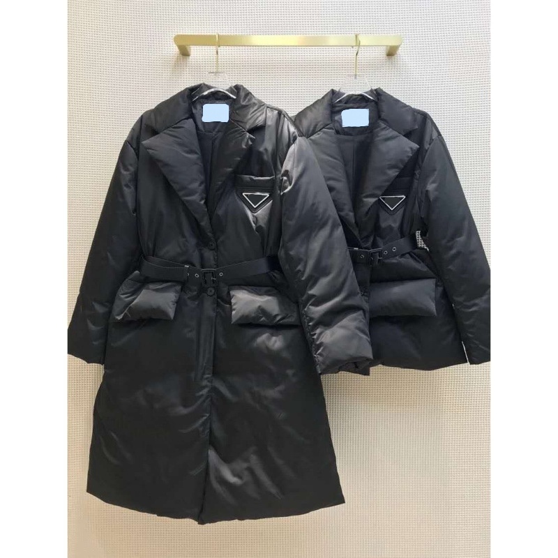 Women's Jackets Designer Thickened Padded Jacket Quilted Nylon Mid-Length Solid Color Puffer Warmth Breathable Belt Unisex Winter