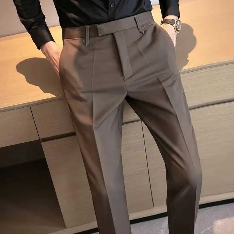 English Gentlemans Coffee Color Business Suit Pants Casual Draped Trousers For Men Fashionable Spring Autumn Small Foot XJ250618