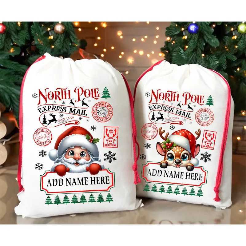 30x40cm Custom Santa Claus Reindeer Xmas Gift Bag Personalised Santa Sack for All Ages Christmas Present Sack Stocking DecorM251113-image-1084489768