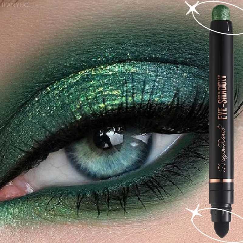 Double-Head Smoky Dark Green Brown Eyeshadow Pencil Stick Waterproof Metallic Glitter Eye Shadow Highlighter Silkworm Pen Makeup J251113-image-1084523735