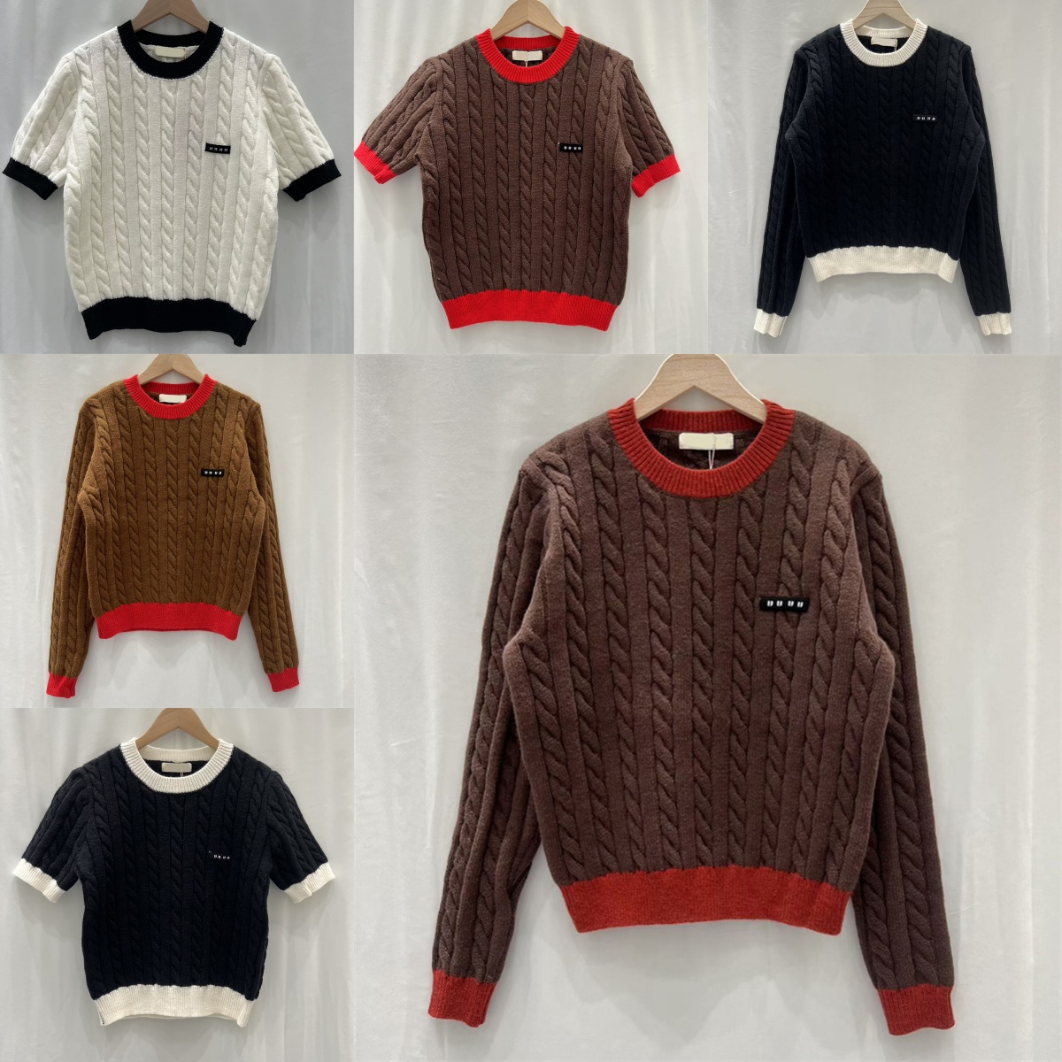 Luxury Women Casual Knitted t Shirt Contrast Color Crew Collar Long Sleeve Jumpers Summer High Street INS Versatile Stylish Cropped Knitwear