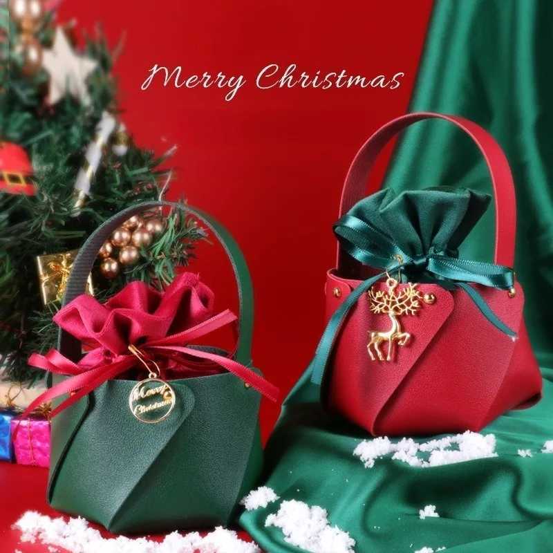 Creative Christmas Apple Bag Leather Bucket Christmas Flannel Gift Bag Candy Cloth Velvet BagM251113-image-1084489815