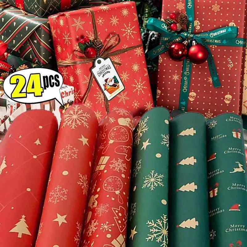 Christmas Kraft Packaging Paper Santa Claus Xmas Tree Snowflake Pattern Gift Wrapping Paper DIY Craft Home Party Decor WholesaleM251113-image-1084491976