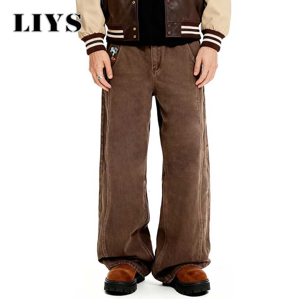 American-style retro dark brown wide-leg pants - deconstructed draping texture, distressed workwear casual pants, loose men's and women's
