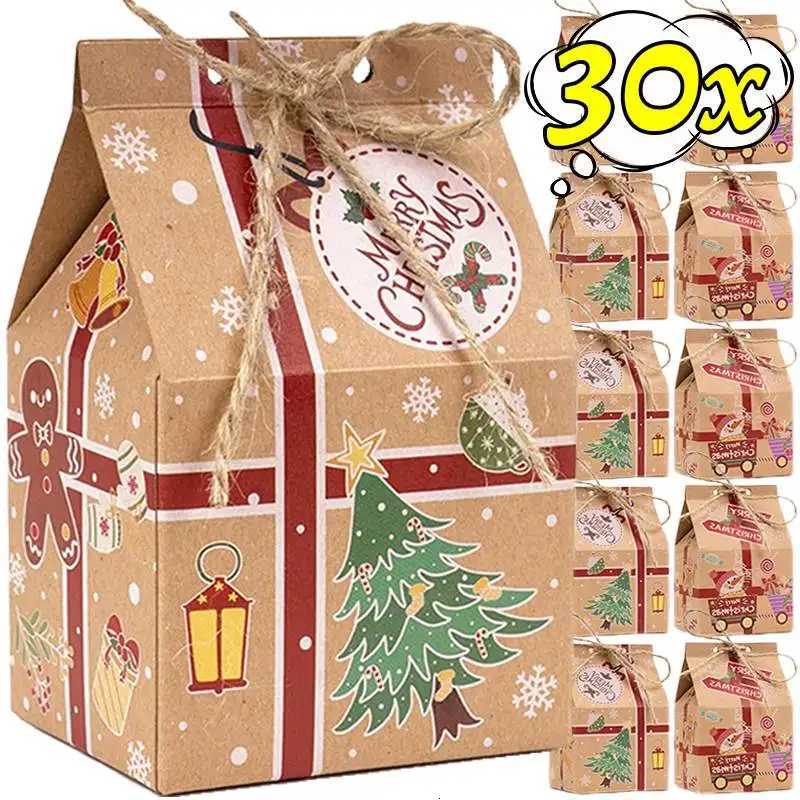 30/1pcs Christmas Candy Gift Box Raft Paper Cookie Snack Packing Bags New Year Gifts Wrapping Bag Xmas Party Home Decoration M251113-image-1084491941