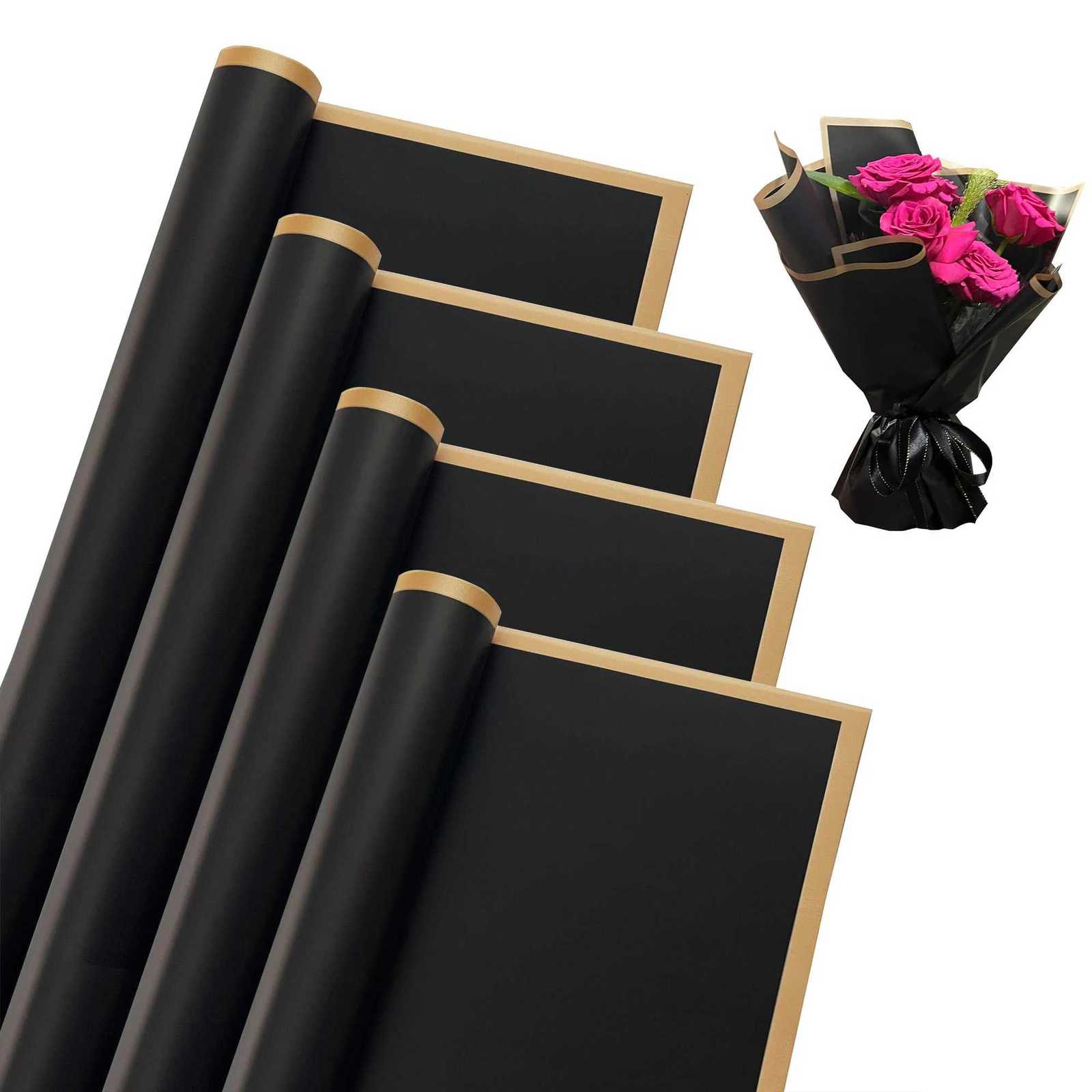 20 Sheets Flower Wrapping Paper with Golden Edges Waterproof Bouquet Packaging - Perfect for DIY Weddings BirthdaysM251113-image-1084490697