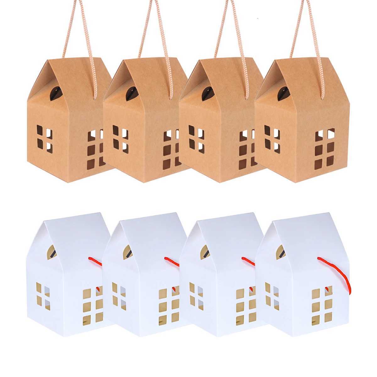 5/10pcs Christmas House Shape Candy Boxes Kraft Paper Gift Wrapping Box Cookie Packaging Bag Christmas Party Decoration New Year M251113-image-1084492343