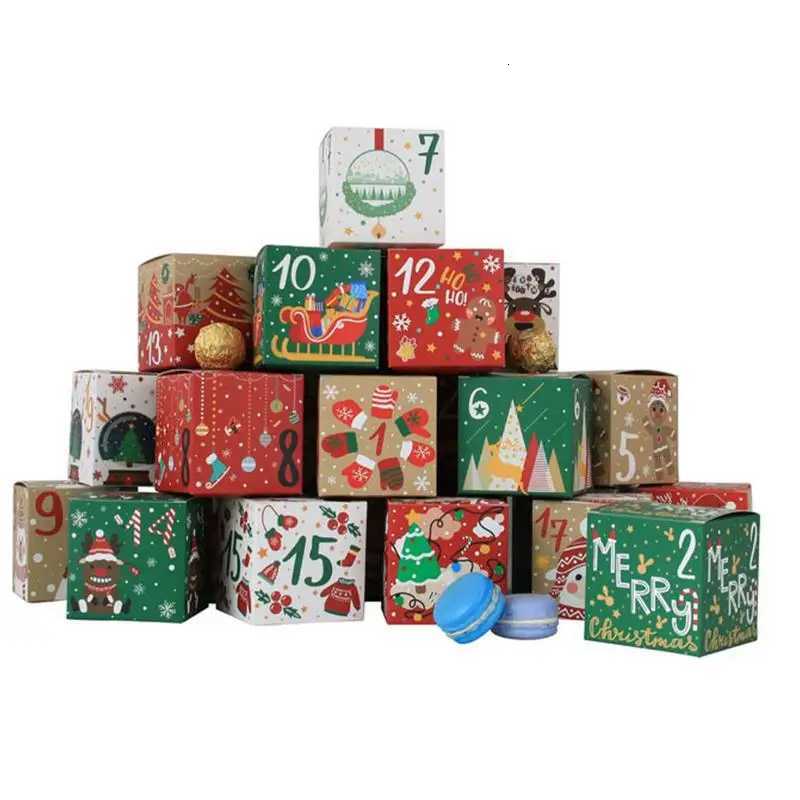 NEW 24PCS Christmas Day Advent Calendar Gift Box Christmas Candy Cookies Box Kraft Paper Happy New Year Gift Packaging Box M251113-image-1084491505
