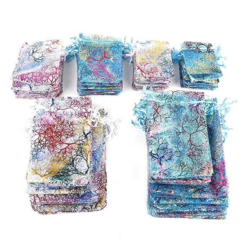 10pcs/lot 7x9 9x12 10x15 13x18cm WhiteBlue Color Organza Pouches Christmas Wedding Party Favorite Gifts Candy Bags M251113-image-1084490402