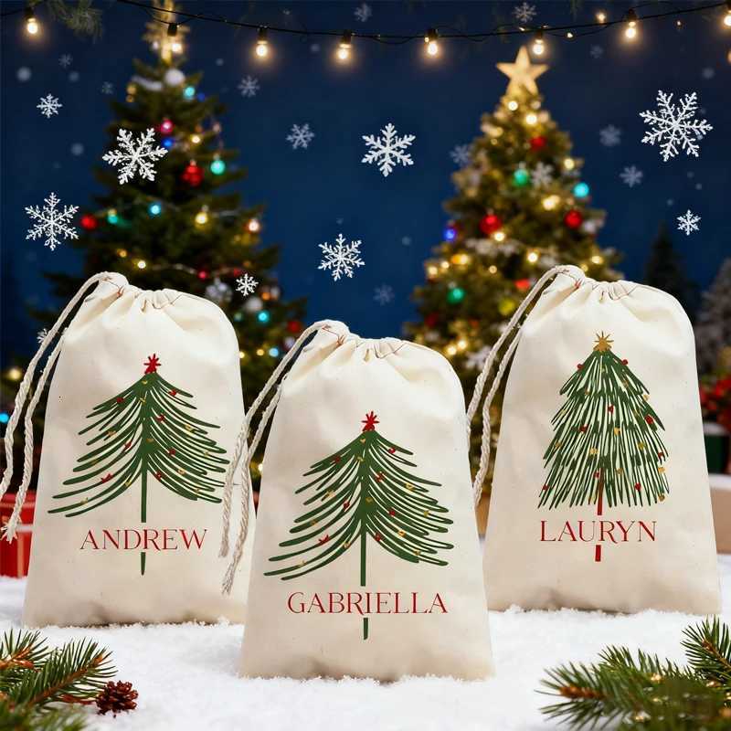 3pcs Personalized Christmas Tree Drawstring Bag Custom Name Chic Holiday Favor Bag Gift Sack for Kids Xmas Party Decoration Gift M251113-image-1084492283