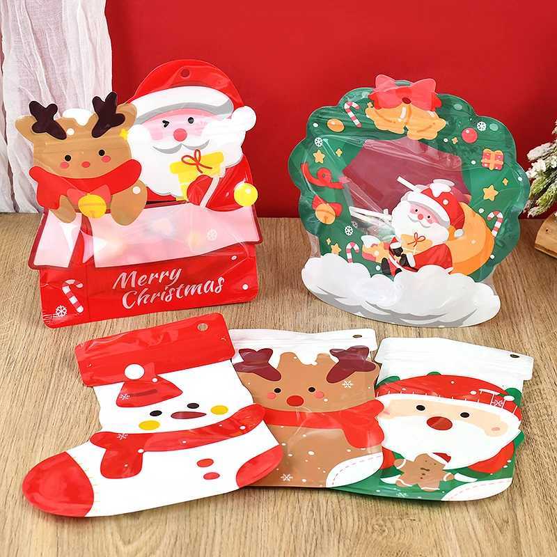 5/10pcs Christmas Gift Bag For Candy Chocolate Cookie Nougat Biscuit Packing Bag 2024 Navidad Natal Noel Xmas Candy Cookie Bags M251113-image-1084489820