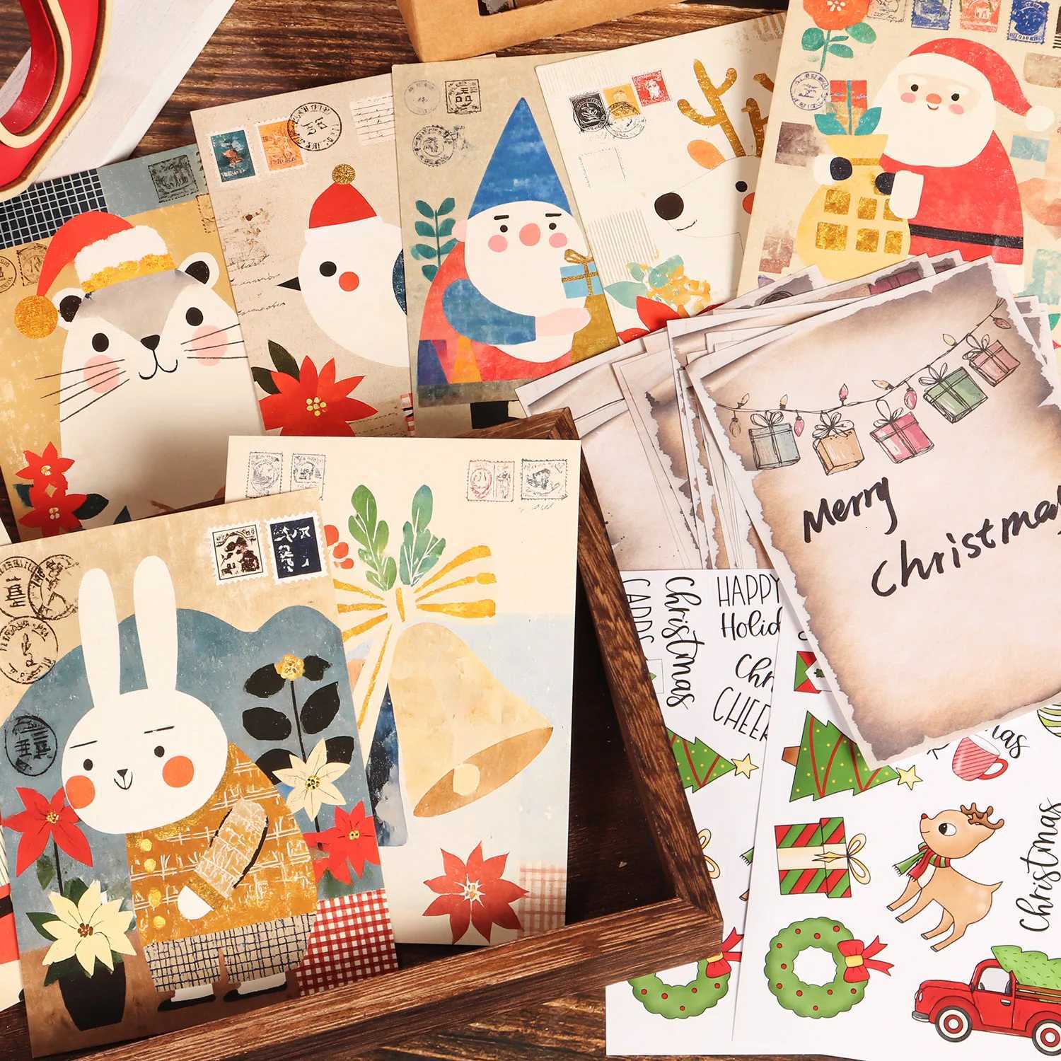 16cards 16letter papers 20stickers 2envelopes Vintage Cute Christmas Postcard for DIY Scrapbooking Supplies GreetingcardM251113-image-1084492172