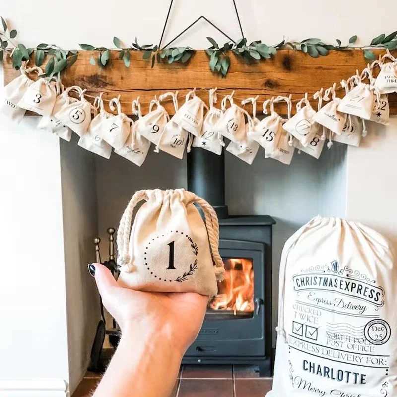 2025 Christmas Advent Calendar Bag Merry Xmas Eve Stocking Home Door Table Fireplace Mantle Decoration Kid Boy Girl Gift PresentM251113-image-1084492255