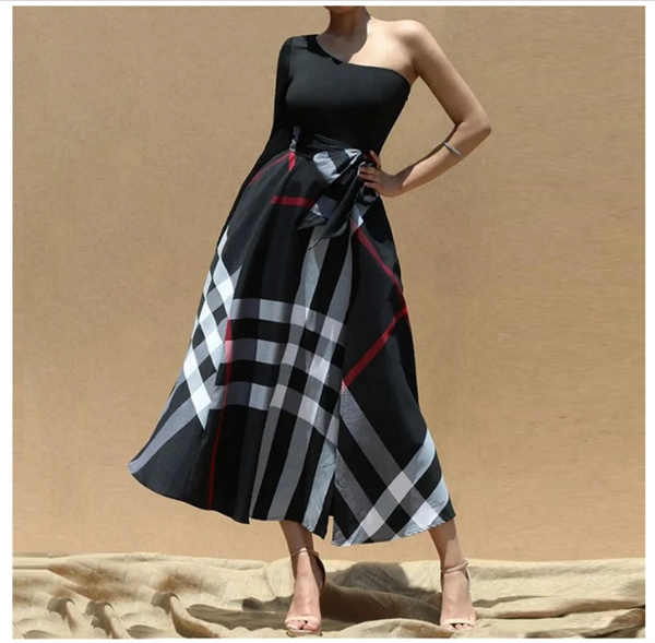 Designer Spring Q27 and Autumn women's single shoulder dress plus size printed long sleeved short skirt vest casual shirt clothing