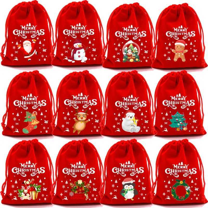 1Pcs Red Christmas Velvet Bags Drawstring Santa Gift Pouch Candy Snack Wrapping Bag Christmas Wedding Party Favors Decoration M251113-image-1084492317