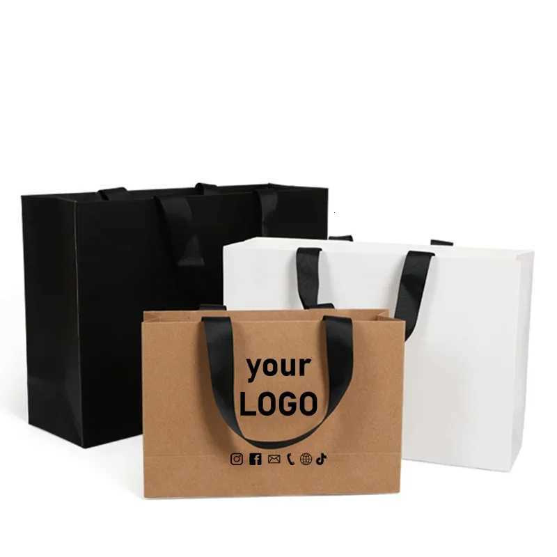 10Pcs Kraft Thick Paper bag custom clothing shirt handbag gift Bag printed shopping Tote bags corporate product M251113-image-1084490741