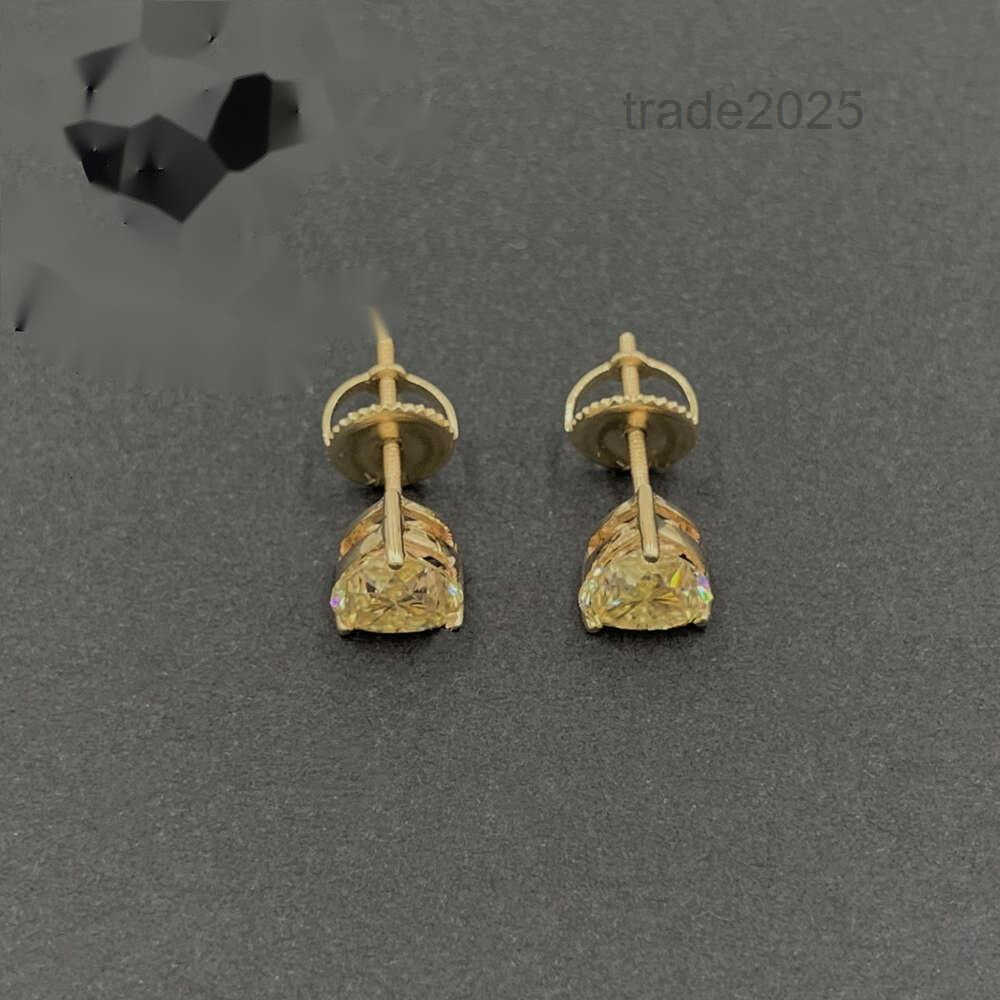 Black Friday Yellow gold moissanite heart cut solitaire 14k 18k stud diamond earrings screw back bridal earrings jewelry women
