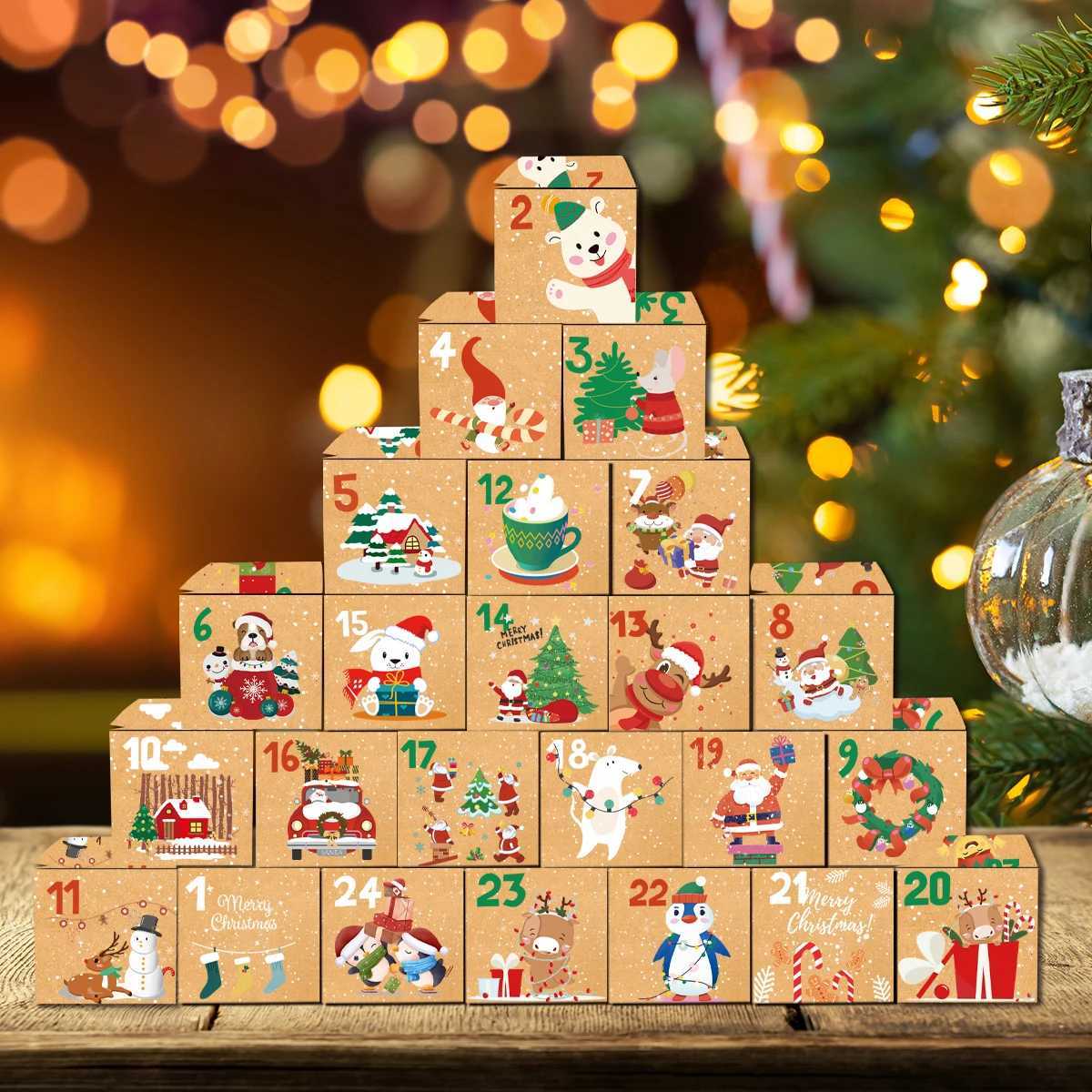 24Pcs Christmas Advent Calendar Gift Box 1-24 Number Christmas Decor Gift Box Xmas New Year Candy Cookies Wrapping Box Navidad M251113-image-1084492261