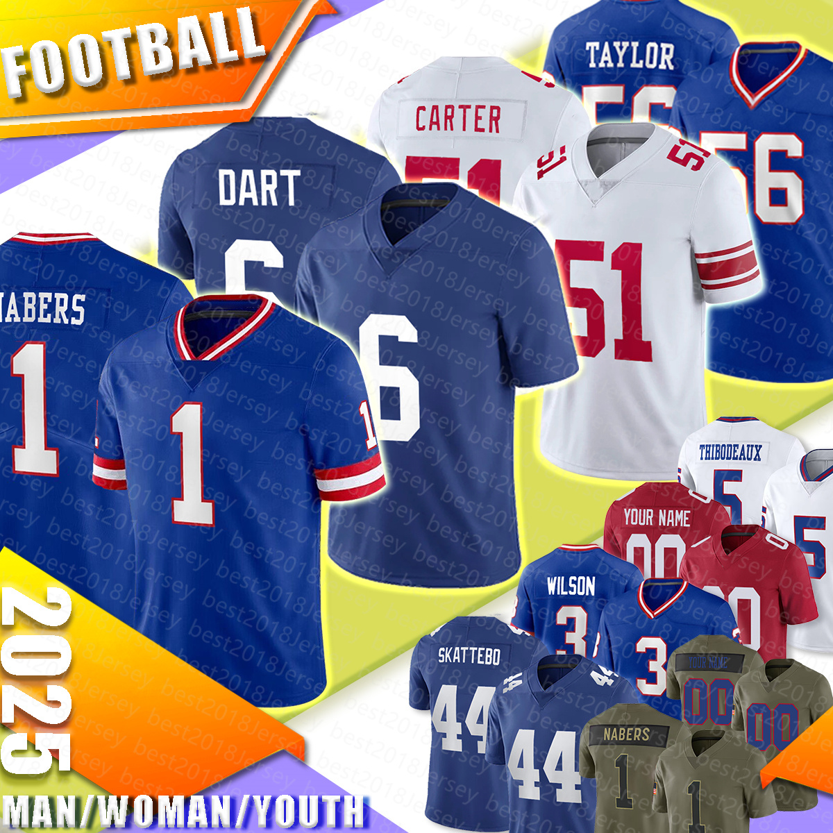 Mens Abdul Carter Football Jerseys Woman Jaxson Dart Malik Nabers Cam Skattebo Dexter Lawrence II Kayvon Thibodeaux Lawrence Taylor Jameis Winsto-image-920843549