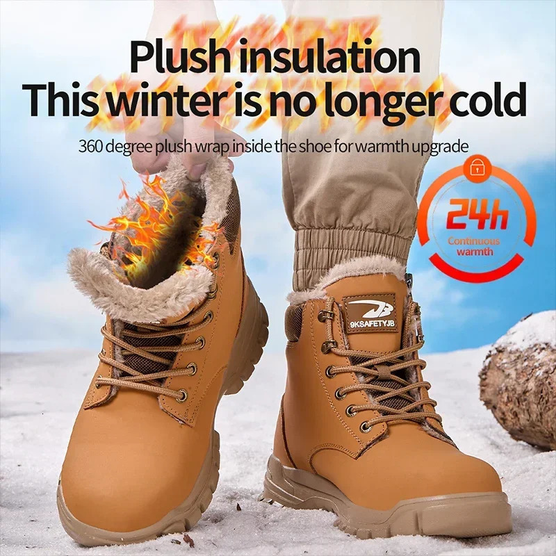 Latest 2024 Fashion Winter Warm Mens Work Safety Boots Waterproof Rugged Steel Toe Shoes Sneakers Safety Protection Coldproof 251204