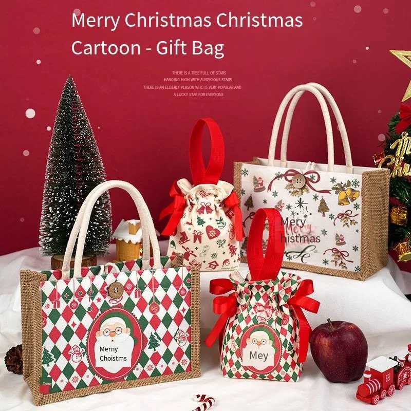 VIKAMA Christmas Gift Bag Holiday Party Decorations Reusable Linen Storage Bags Christmas Gift Candy Wrapping BagsM251113-image-1084491913
