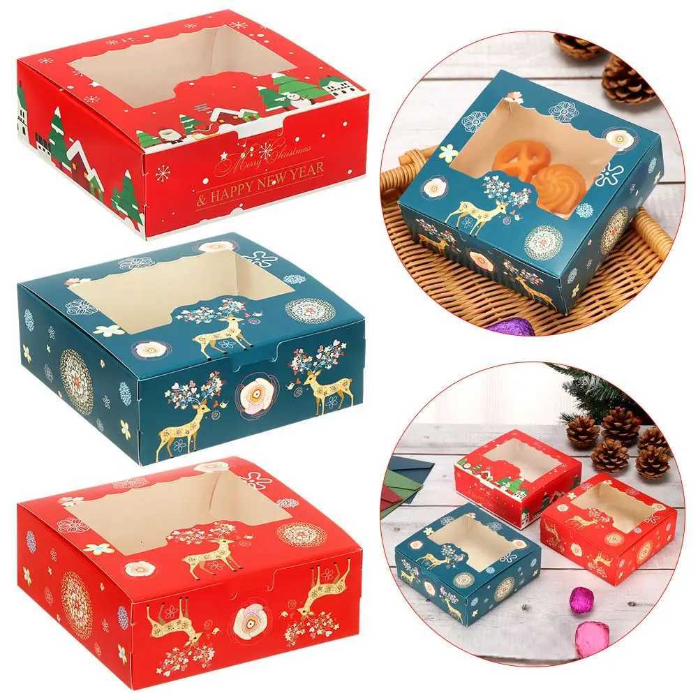 1/10pcs Christmas Cardboard Cake Boxes 4 Cup Cake Packaging Box Biscuit Nougat Chocolate Candy Gift Wrapping Box M251113-image-1084492228
