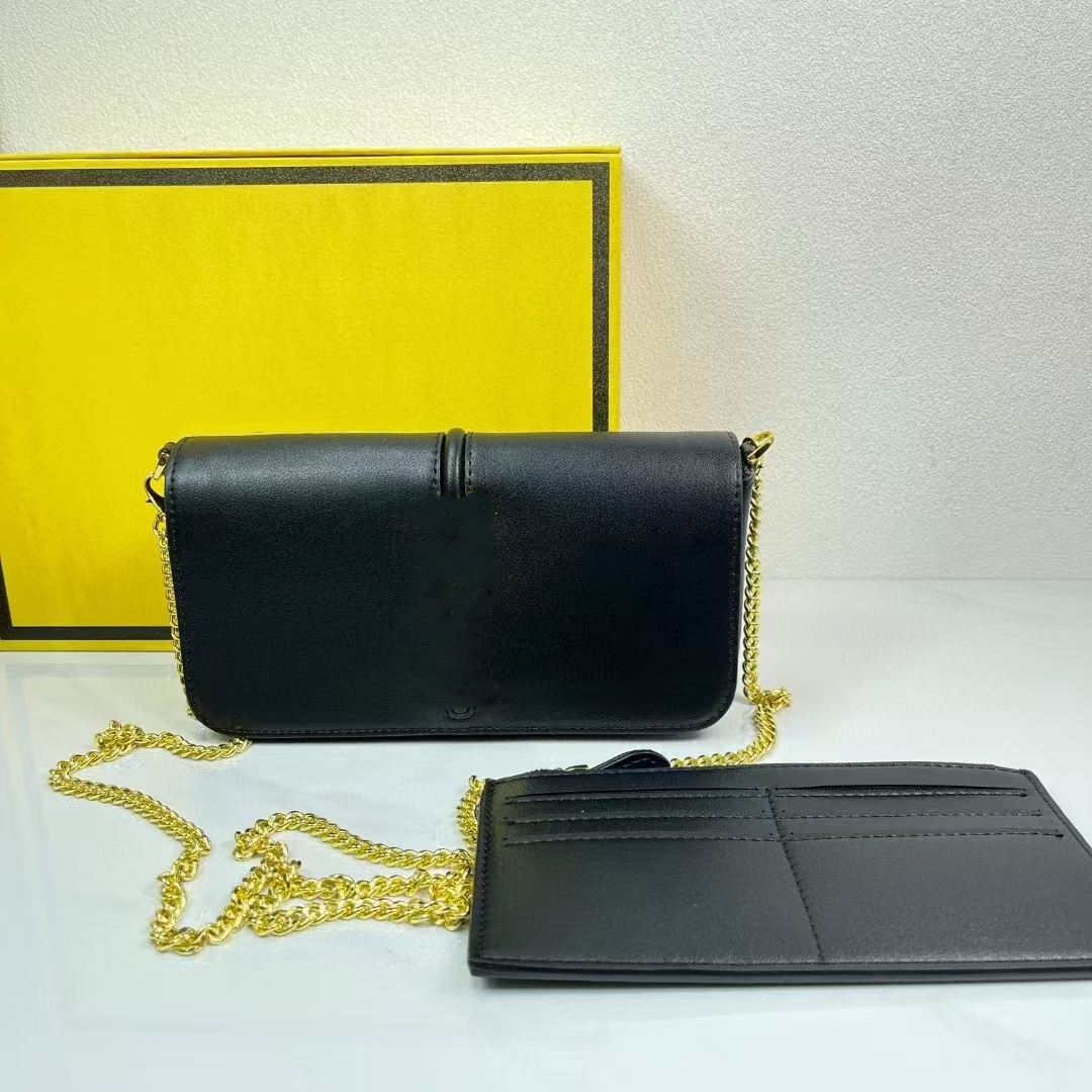 Porte-monnaie femme designer cuir véritable 2 pièces pochette enveloppe longue motifs lettres porte-cartes chaîne mini sac bandoulière petite poc