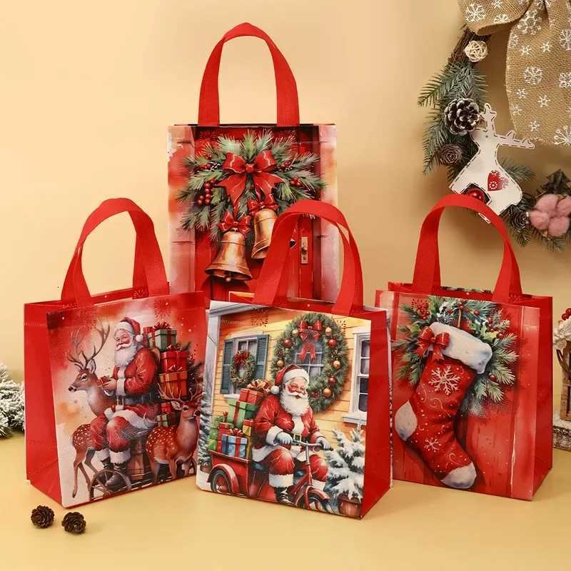 4pcs Christmas Gift Bag Santa Pattern Non-Woven Packaging Bag Christmas Decorations For Home 2024 Xmas Party Gifts New Year M251113-image-1084489743