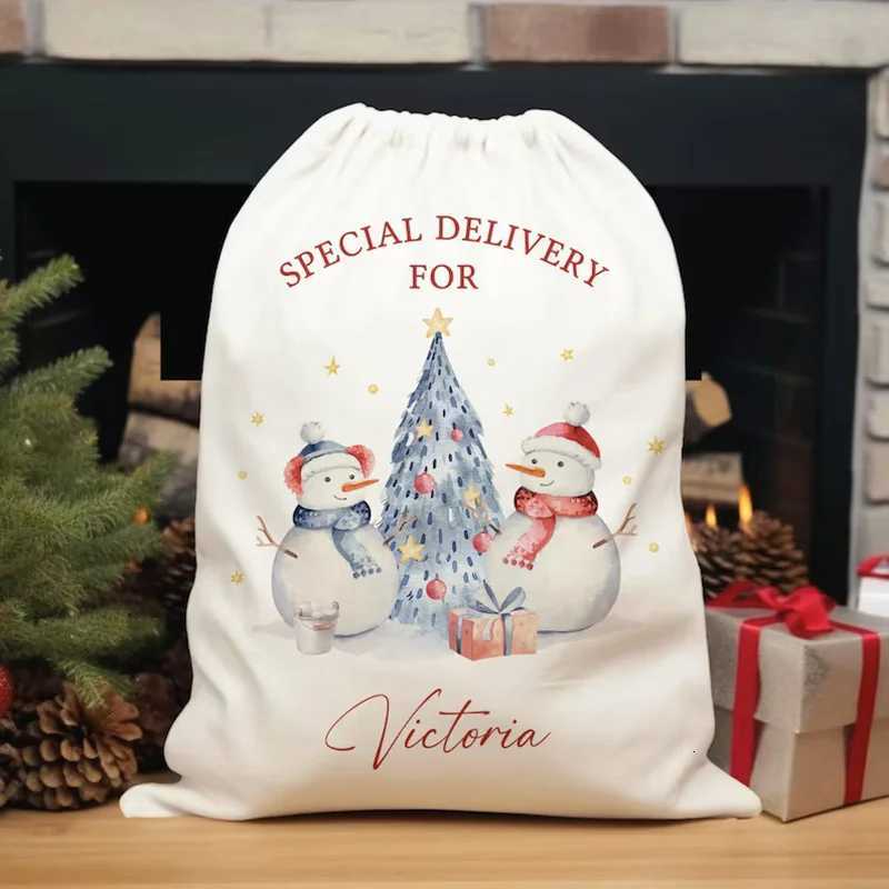 30x40cm Personalized Christmas Sack Snowman custom name Christmas Gift Bag Eve Box Holiday Gift Bag Kids Stocking decorationM251113-image-1084490407