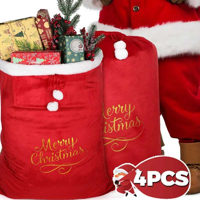 1/4x Red Christmas Santa Claus Bags Large Sack Velvet Gift Bags for Candies Goodie Wrapping Xmas Party Favor Present Gift PouchM251113-image-1084492435