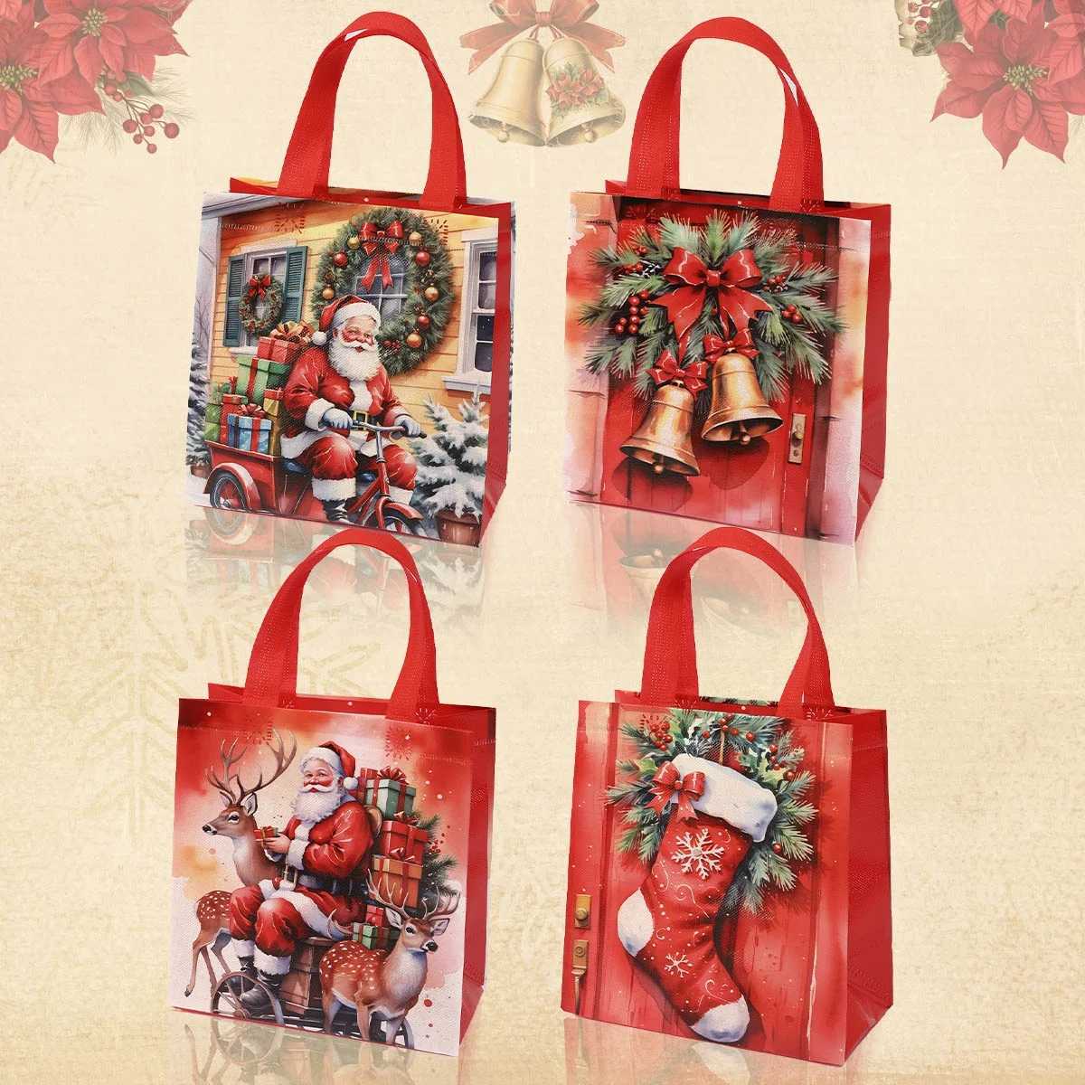 8pcs Merry Christmas Gift Bags Non-Woven Merry Christmas Tote Bags Gifts Wrapping Shopping Supplies 2025 Xmas Party Decoration M251113-image-1084489568