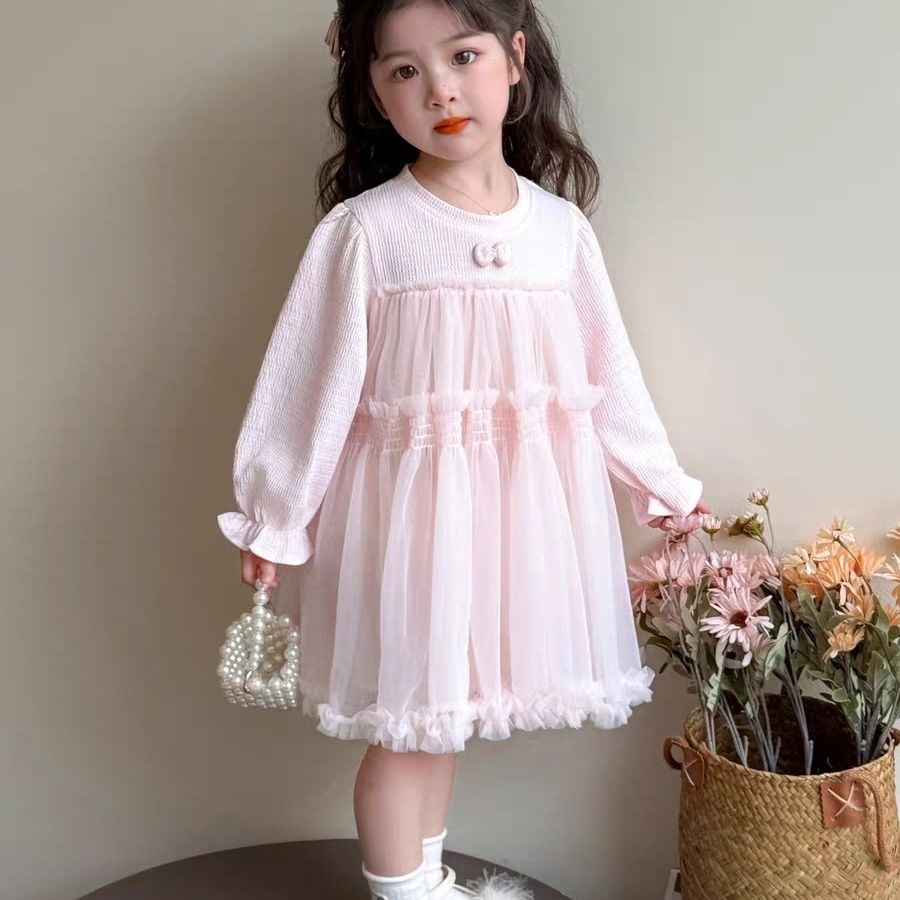 D671 Girls&#039; Autumn Dress 2025 New Style Stylish Sweet Casual Autumn Fashionable Mesh Princess Dress-image-1084375709
