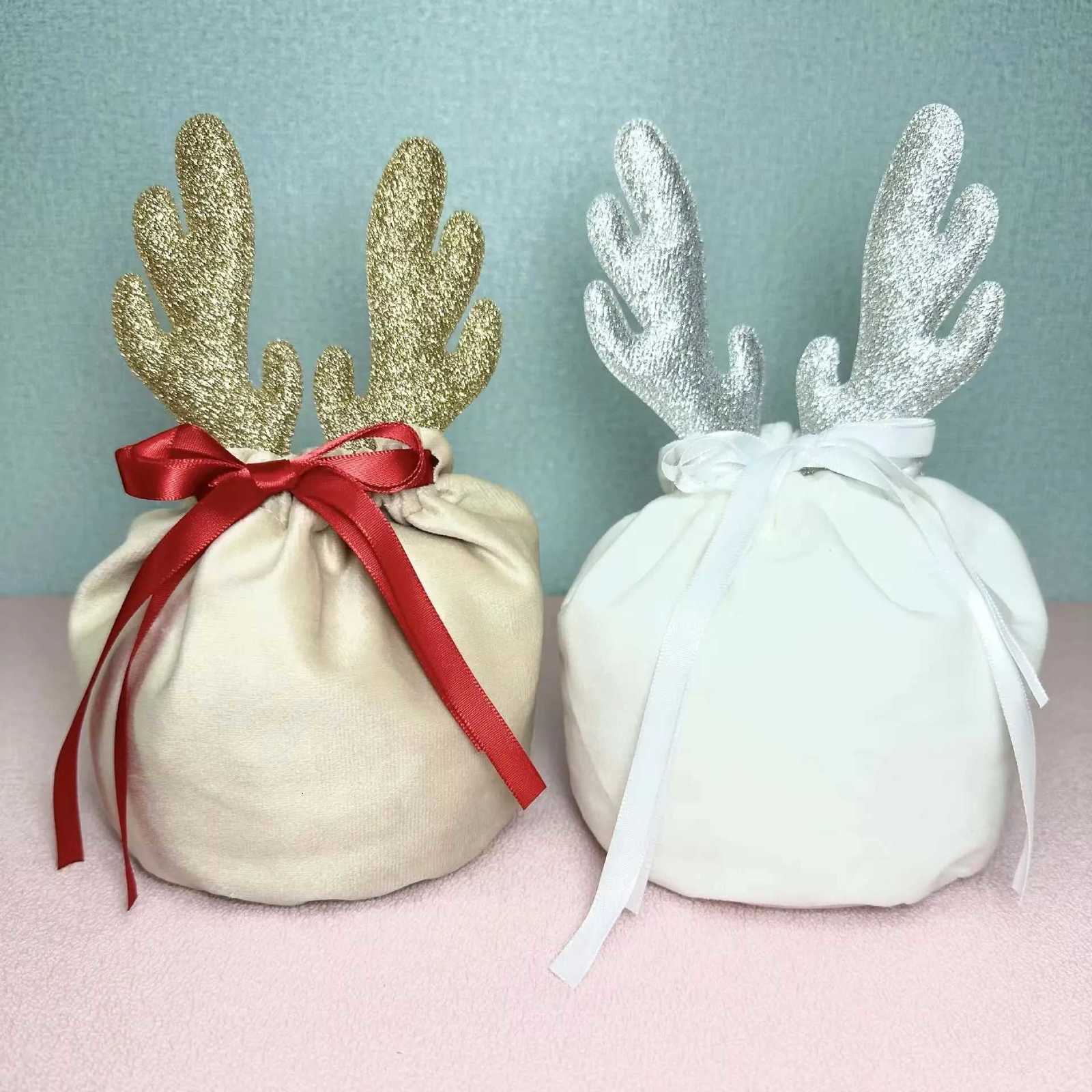 10pcs Christmas Reindeer Candy Gift Bag Velvet Santa Sacks Drawstring Gift Bags Christmas Decoration for New Year Party Gift Bag M251113-image-1084490869