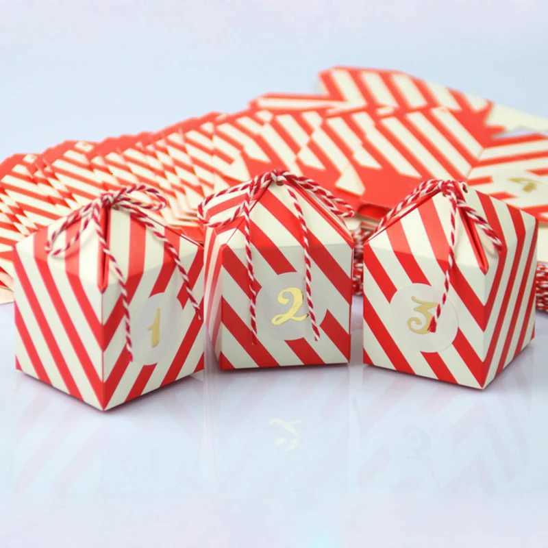 24PCS Red white Stripe paper gift christmas candy box party supplies M251113-image-1084491826