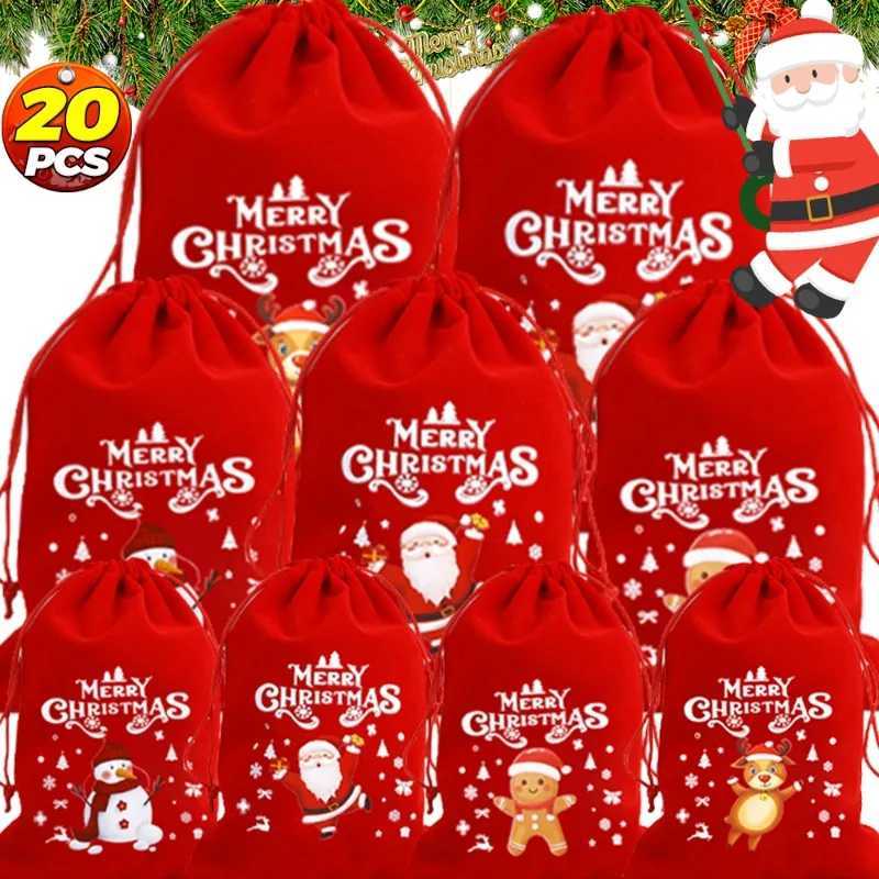 20/1PCS Drawstring Christmas Velvet Bags Red Gift Packaging Bag Santa Gift Pouch Candy Biscuit Snack Wrapping Bag Party Decor M251113-image-1084492170