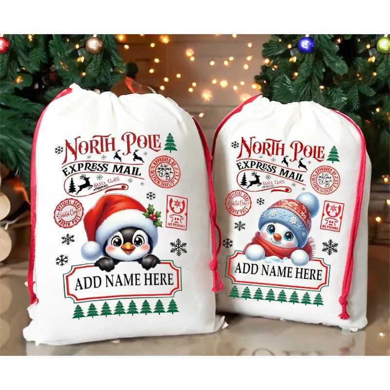 30x40cm Custom Snowman Penguin Xmas Gift Bag Personalised Santa Sack for All Ages Christmas Present Sack Stocking DecorationM251113-image-1084490263