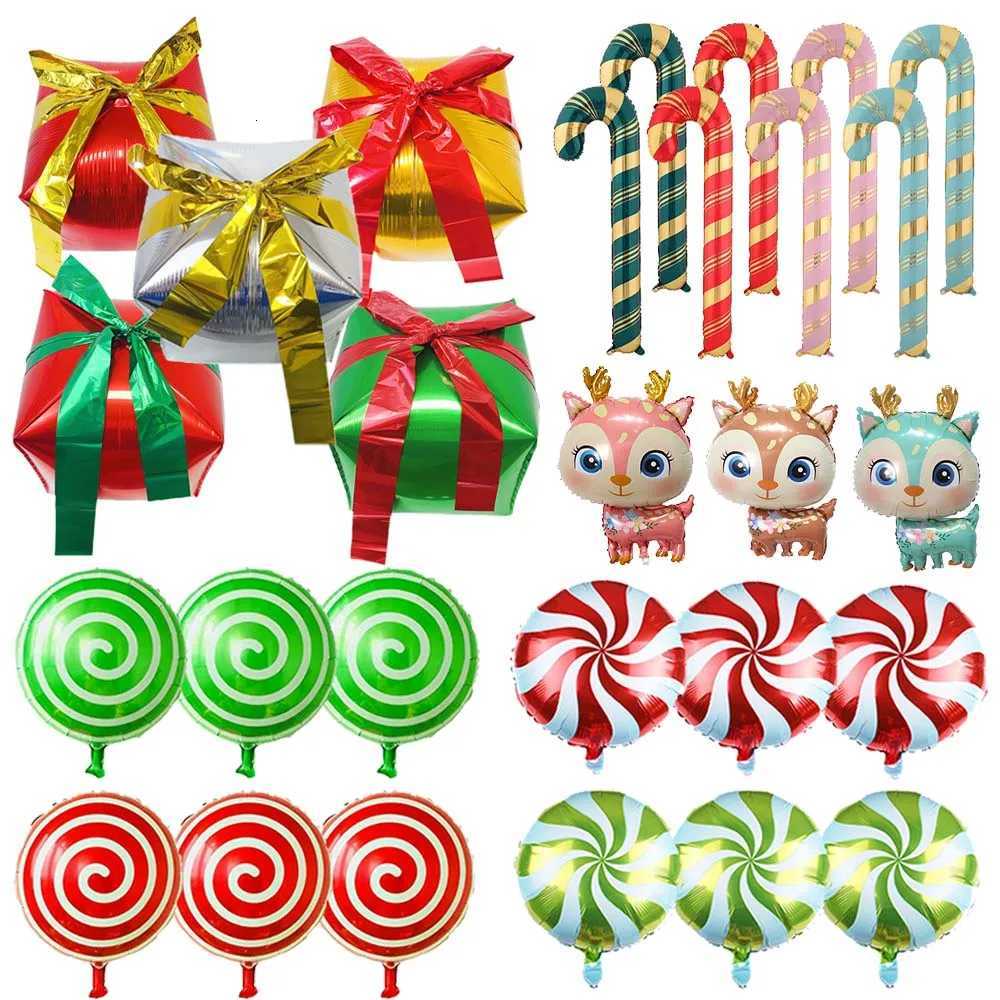 Christmas Balloon Gift Box Balloon Red Green Sweet Candies Balloon Deer Cane Balloon Christmas Party Decor Kids Favor GiftsM251113-image-1084491365