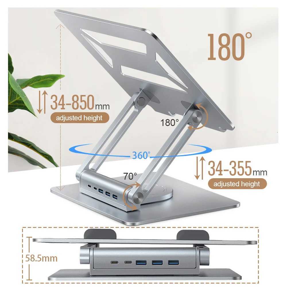 Portable Metal Aluminium Alloy 4in1 Gamer Notebook Base port Bracket Foldable Holder Adjustable Rotating Laptop Usb Stand Hub H251113-image-1084915419