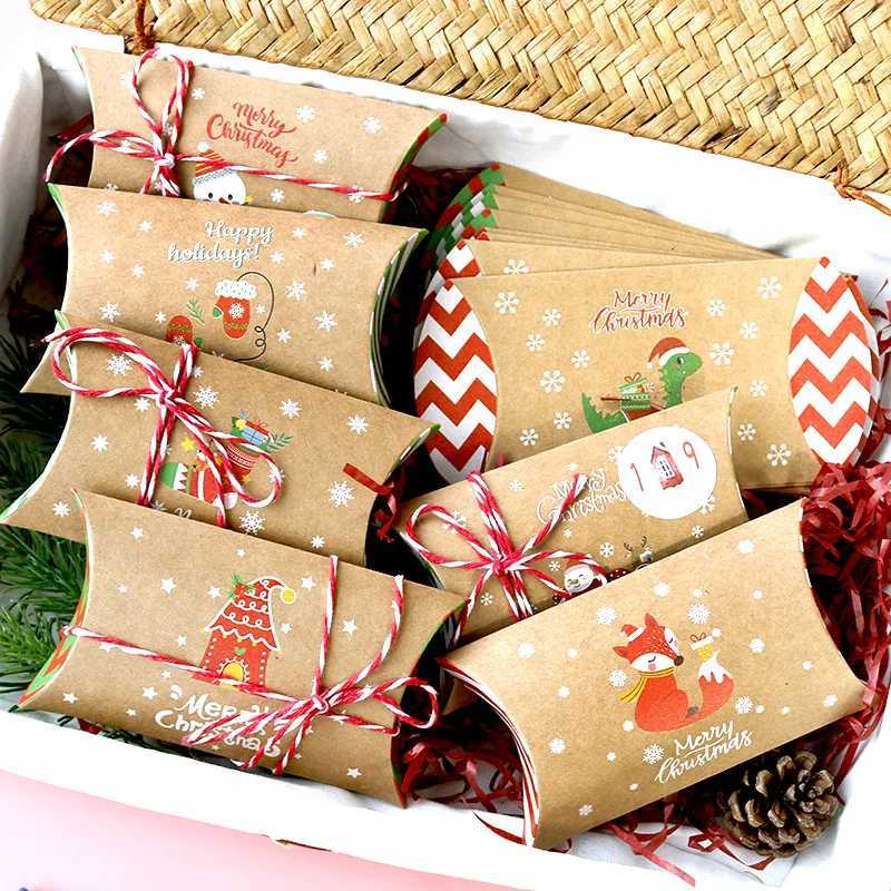 24 Pieces Batch Christmas Candy Box Pillow Shape Kraft Paper Holiday Gift Box Christmas Diy DecorationM251113-image-1084491553