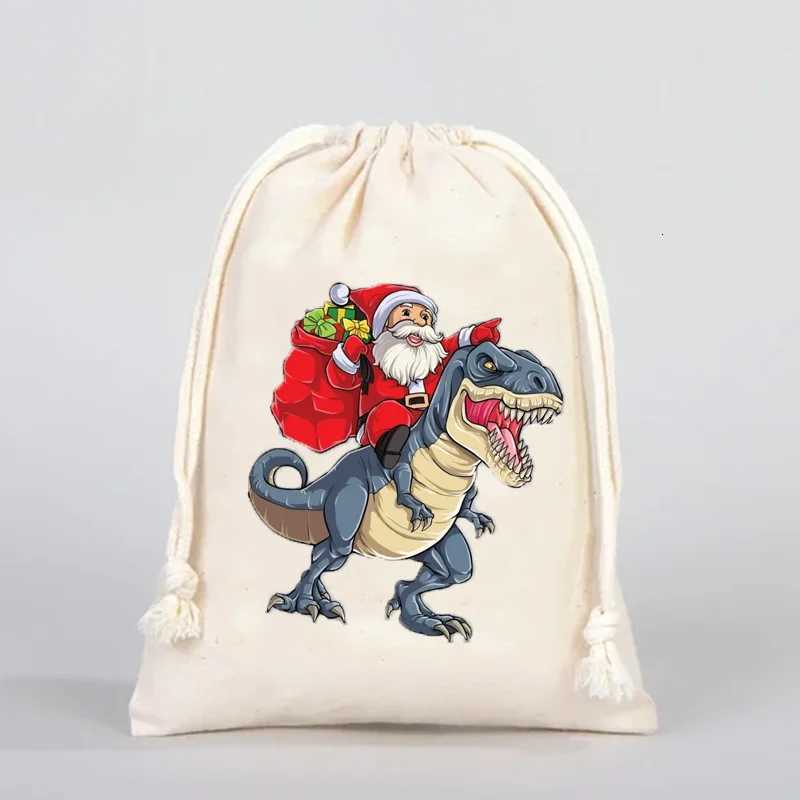 5pcs 5x7in Gift Bag Dinosaur Christmas Santa Sack Kids Present Gift Bag Santa Stocking Drawstring Bag Christmas Decoration Item M251113-image-1084491143