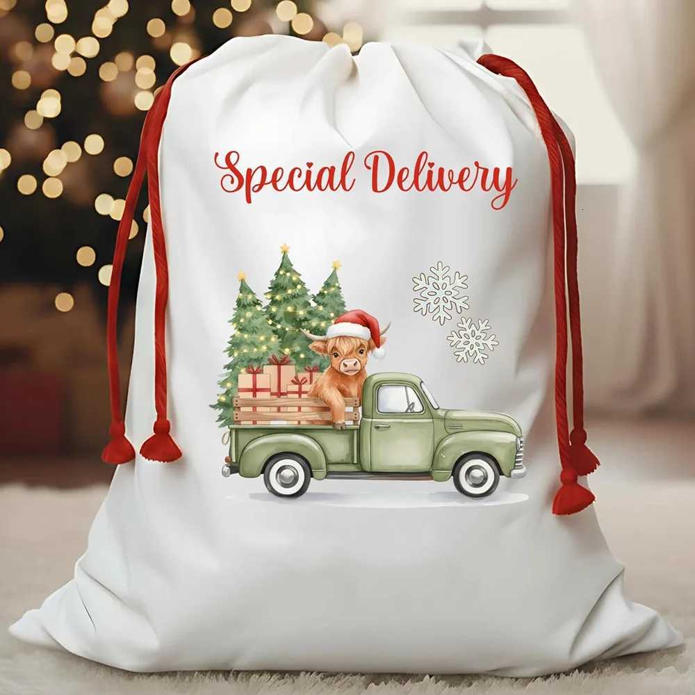1 Pcs Special Delivery Highland Cow Large Santa Sack Farmhouse Christmas Gift Bag Winter Holiday Party Accessory Home Decoration M251113-image-1084490928