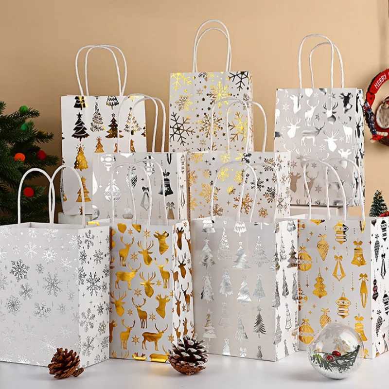 StoBag metallic foil christmas gift wrapping bags for sweets luxury reusable holiday tree snowflake reindeer bell party favorsM251113-image-1084492420