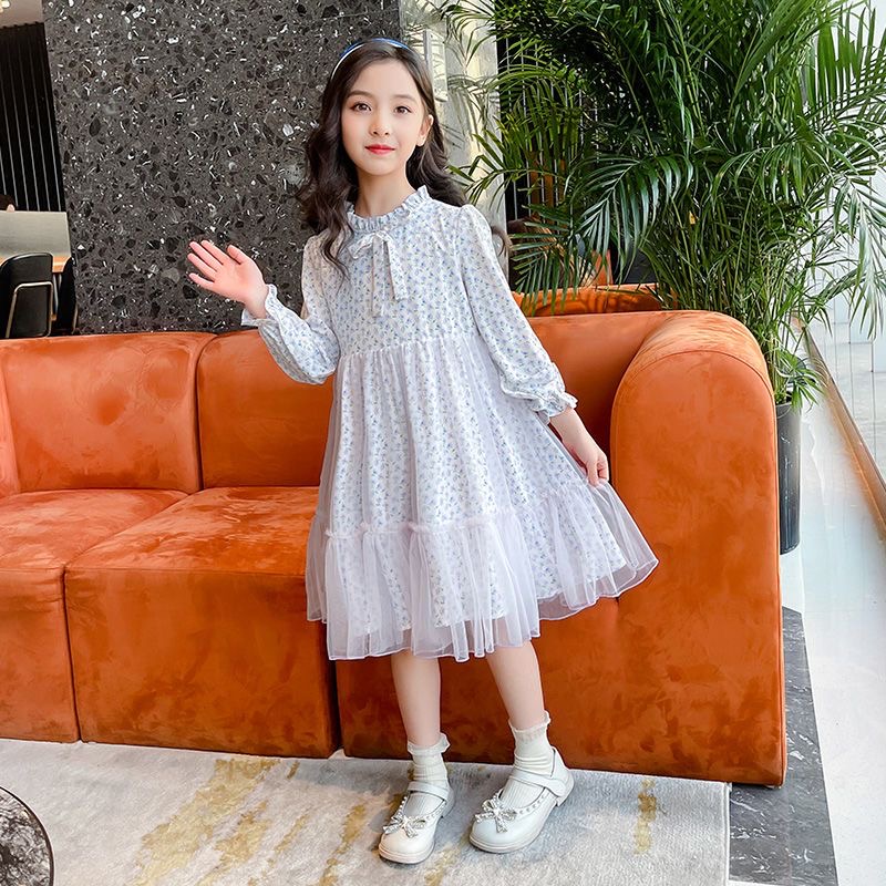 D661 Girls&#039; Autumn Dress 2025 New Style Stylish Princess Dress for Spring and Autumn, Floral Dress for Girls-image-1084371895