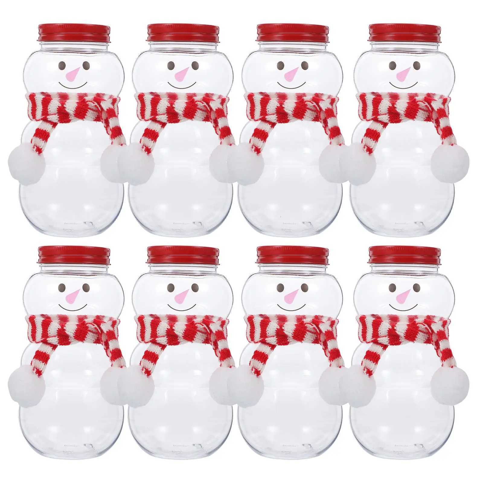 10 Sets Christmas Snowman Shape Milk Bottles With Lids Christmas Plastic Juice Bottle Xmas Candy Bottles Supplies with ScarvesM251113-image-1084490857