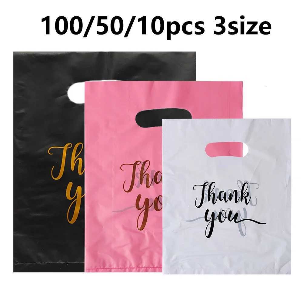 100/50/10Pcs Thank You Gift Bags Wedding Birthday Guest Gift Wrap Plastic Shop Bags Small Business Candy Pastry Store Packaging M251113-image-1084491791