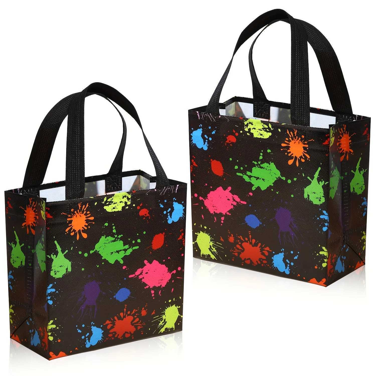 10 fluorescent party gift bags compact 3D party supplies non-woven reusable gift bags tote bags birthday party decorationsM251113-image-1084490154
