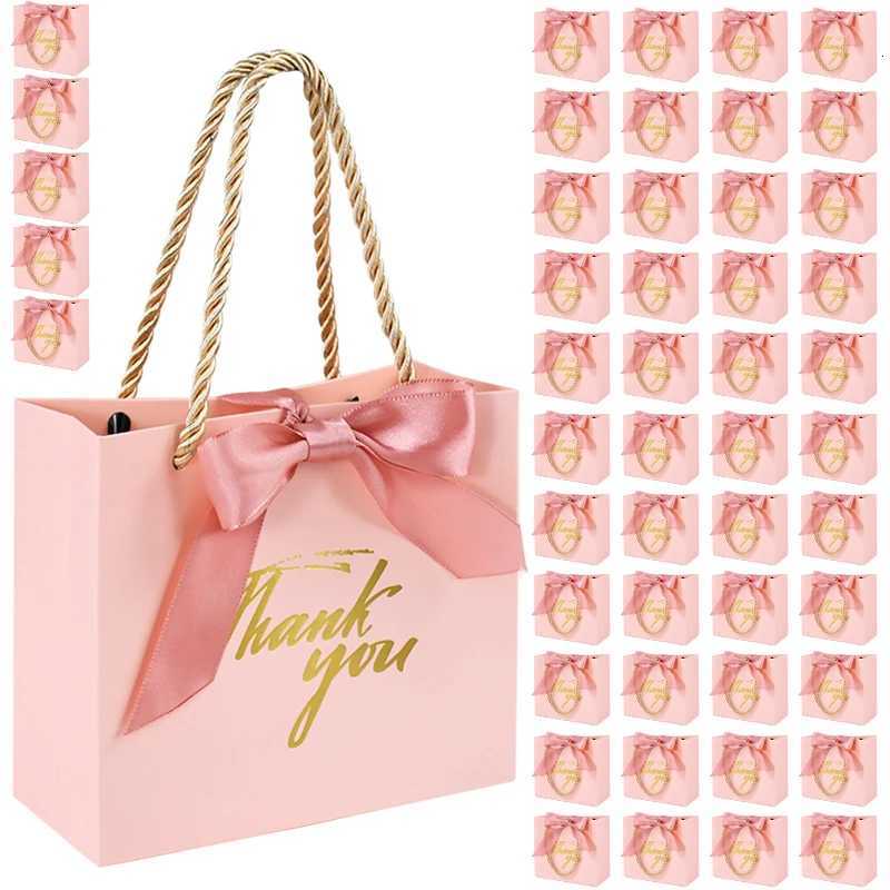 20/30/50pcs Thank You Gift Bags Reusable Paper Party Bags with Handles Gold Bow Ribbon Mini Pink Party Favor Bags for Birthday M251113-image-1084491425