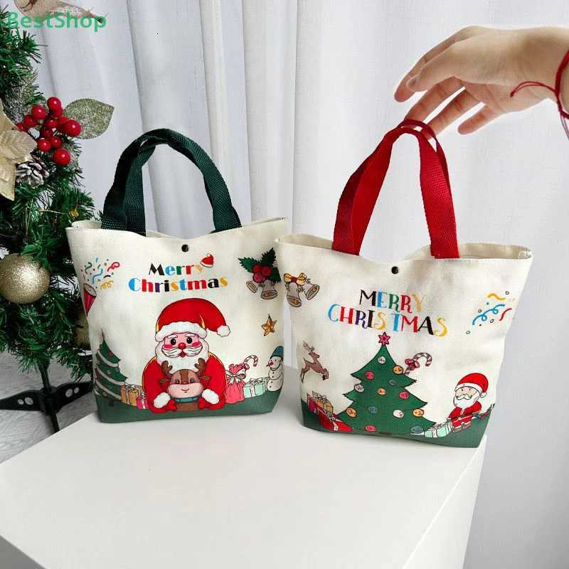 Cartoon Santa Claus And Snowman Tote Bag Canvas BagChristmas Gift BagM251113-image-1084490030
